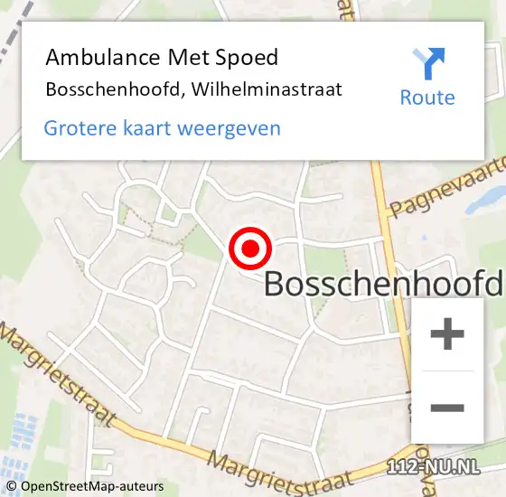 Locatie op kaart van de 112 melding: Ambulance Met Spoed Naar Bosschenhoofd, Wilhelminastraat op 30 maart 2016 21:04