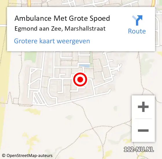 Locatie op kaart van de 112 melding: Ambulance Met Grote Spoed Naar Egmond aan Zee, Marshallstraat op 30 maart 2016 22:01