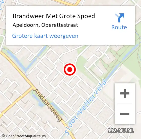 Locatie op kaart van de 112 melding: Brandweer Met Grote Spoed Naar Apeldoorn, Operettestraat op 30 maart 2016 22:12