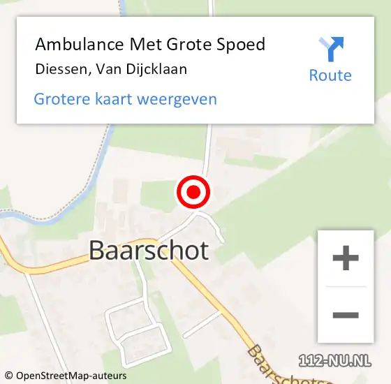 Locatie op kaart van de 112 melding: Ambulance Met Grote Spoed Naar Diessen, Van Dijcklaan op 30 maart 2016 22:44