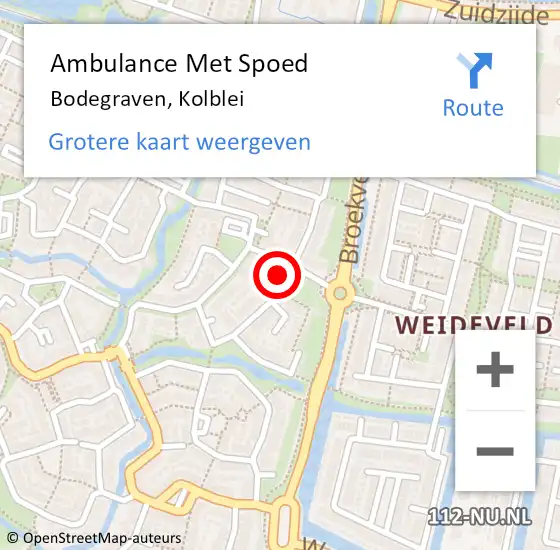 Locatie op kaart van de 112 melding: Ambulance Met Spoed Naar Bodegraven, Kolblei op 31 maart 2016 02:12