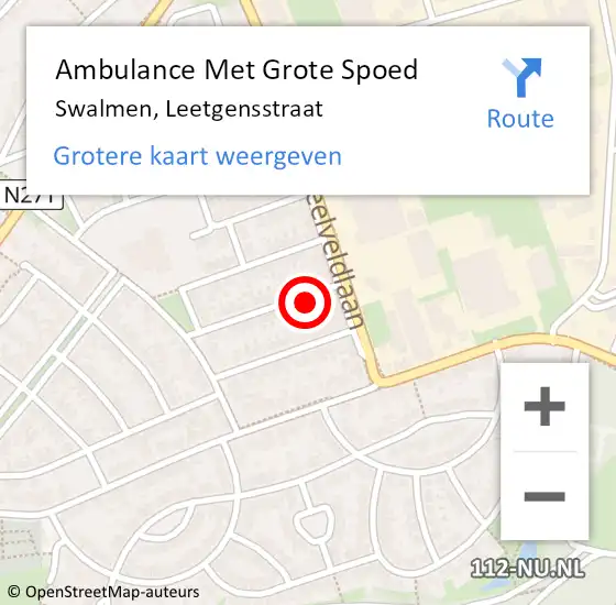 Locatie op kaart van de 112 melding: Ambulance Met Grote Spoed Naar Swalmen, Leetgensstraat op 31 maart 2016 05:25