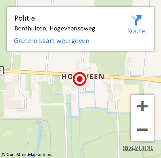 Locatie op kaart van de 112 melding: Politie Benthuizen, Hogeveenseweg op 31 maart 2016 08:16