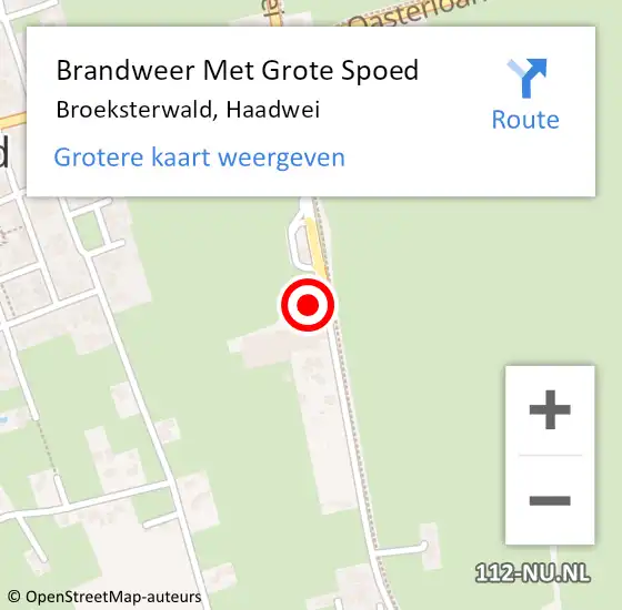 Locatie op kaart van de 112 melding: Brandweer Met Grote Spoed Naar Broeksterwald, Haadwei op 31 maart 2016 09:02