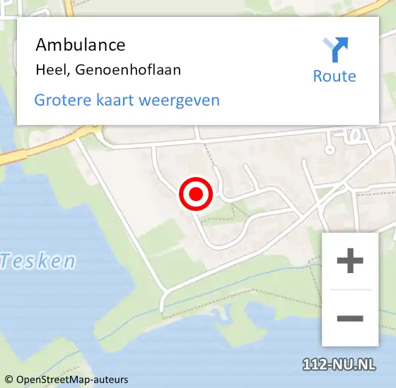 Locatie op kaart van de 112 melding: Ambulance Heel, Genoenhoflaan op 31 maart 2016 09:11