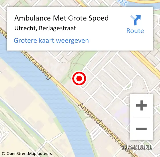 Locatie op kaart van de 112 melding: Ambulance Met Grote Spoed Naar Utrecht, Berlagestraat op 10 december 2013 14:31