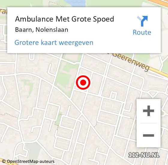 Locatie op kaart van de 112 melding: Ambulance Met Grote Spoed Naar Baarn, Nolenslaan op 31 maart 2016 12:41