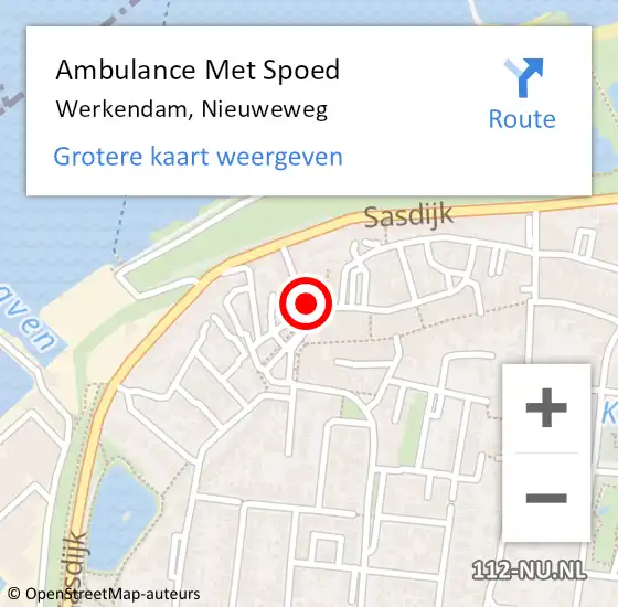 Locatie op kaart van de 112 melding: Ambulance Met Spoed Naar Werkendam, Nieuweweg op 31 maart 2016 12:53