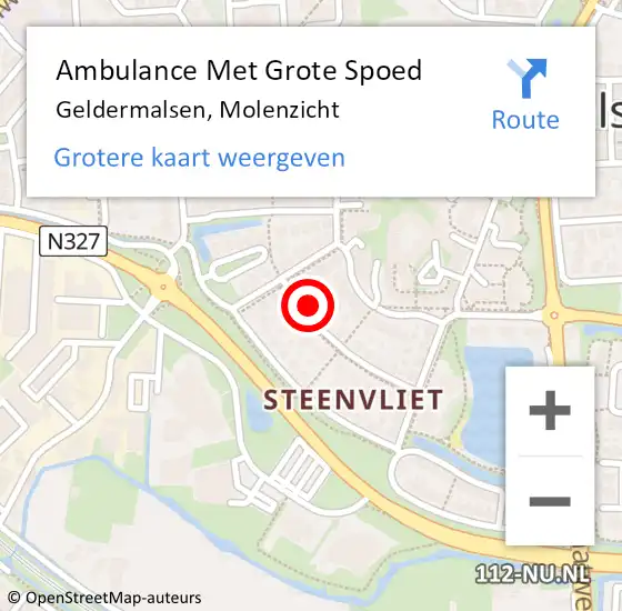 Locatie op kaart van de 112 melding: Ambulance Met Grote Spoed Naar Geldermalsen, Molenzicht op 31 maart 2016 13:21