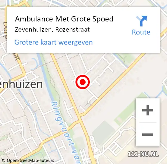 Locatie op kaart van de 112 melding: Ambulance Met Grote Spoed Naar Zevenhuizen, Rozenstraat op 31 maart 2016 14:04