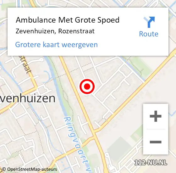 Locatie op kaart van de 112 melding: Ambulance Met Grote Spoed Naar Zevenhuizen, Rozenstraat op 31 maart 2016 14:05