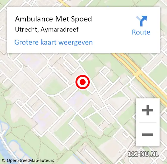 Locatie op kaart van de 112 melding: Ambulance Met Spoed Naar Utrecht, Aymaradreef op 31 maart 2016 14:59