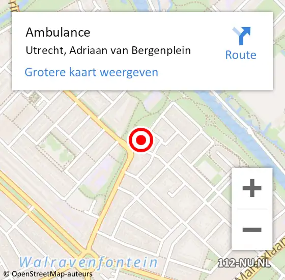 Locatie op kaart van de 112 melding: Ambulance Utrecht, Adriaan van Bergenplein op 31 maart 2016 15:16