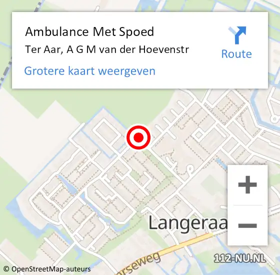 Locatie op kaart van de 112 melding: Ambulance Met Spoed Naar Ter Aar, A G M van der Hoevenstr op 31 maart 2016 15:19