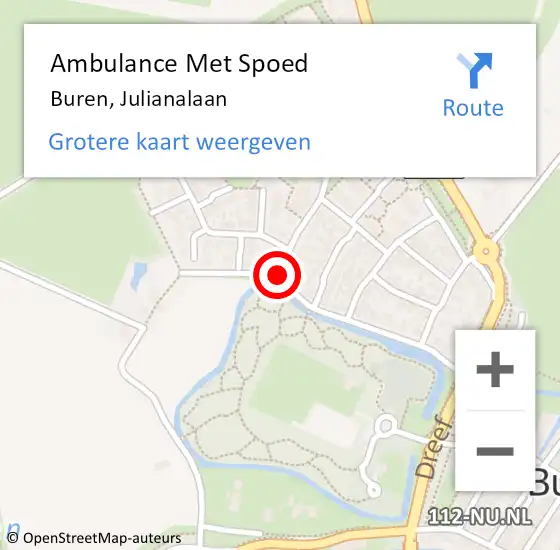 Locatie op kaart van de 112 melding: Ambulance Met Spoed Naar Buren, Julianalaan op 31 maart 2016 17:05