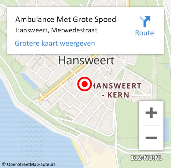 Locatie op kaart van de 112 melding: Ambulance Met Grote Spoed Naar Hansweert, Merwedestraat op 10 december 2013 15:18