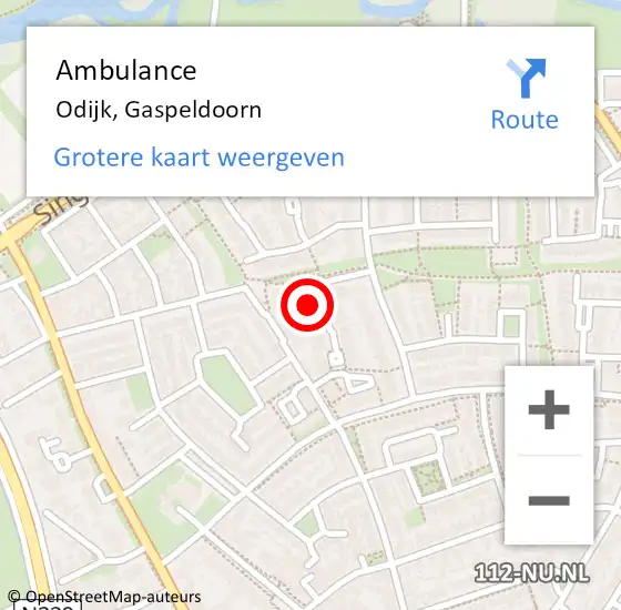 Locatie op kaart van de 112 melding: Ambulance Odijk, Gaspeldoorn op 31 maart 2016 21:42