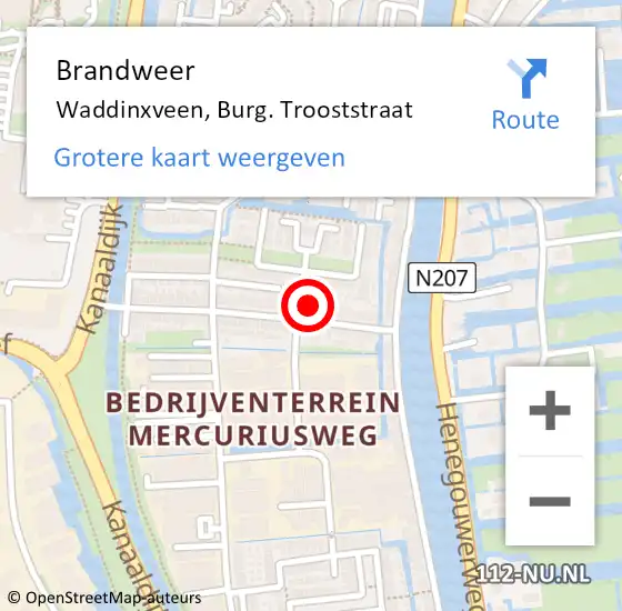 Locatie op kaart van de 112 melding: Brandweer Waddinxveen, Burg. Trooststraat op 31 maart 2016 22:16