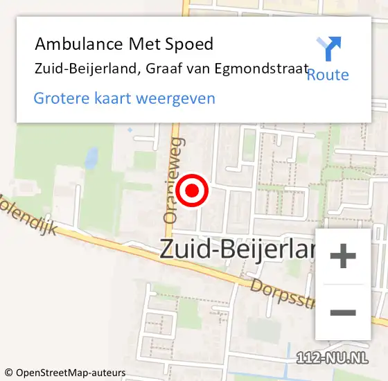 Locatie op kaart van de 112 melding: Ambulance Met Spoed Naar Zuid-Beijerland, Graaf van Egmondstraat op 1 april 2016 05:07