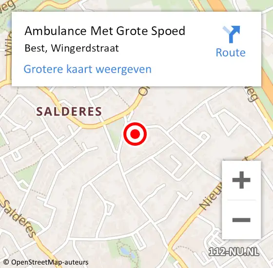 Locatie op kaart van de 112 melding: Ambulance Met Grote Spoed Naar Best, Wingerdstraat op 1 april 2016 08:38