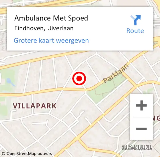 Locatie op kaart van de 112 melding: Ambulance Met Spoed Naar Eindhoven, Uiverlaan op 1 april 2016 08:53