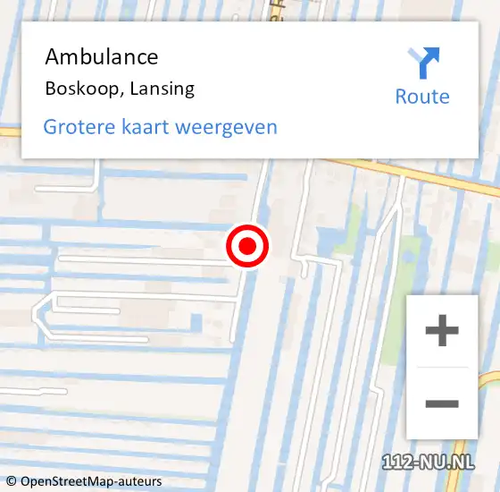 Locatie op kaart van de 112 melding: Ambulance Boskoop, Lansing op 1 april 2016 09:06