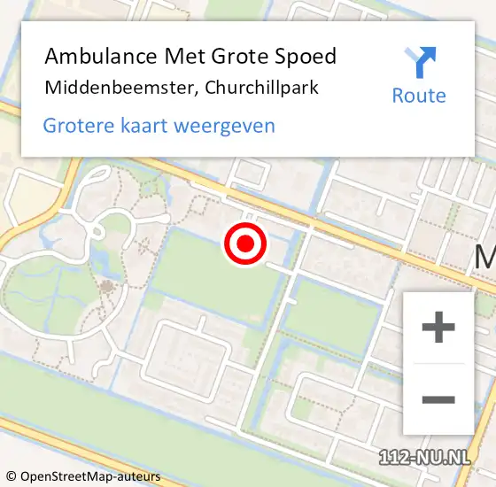 Locatie op kaart van de 112 melding: Ambulance Met Grote Spoed Naar Middenbeemster, Churchillpark op 1 april 2016 09:16