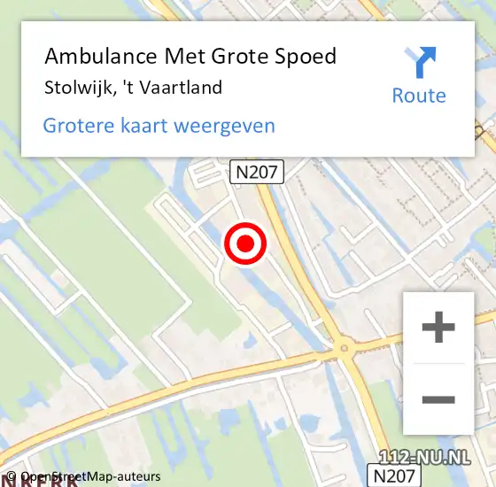 Locatie op kaart van de 112 melding: Ambulance Met Grote Spoed Naar Stolwijk, 't Vaartland op 1 april 2016 09:18