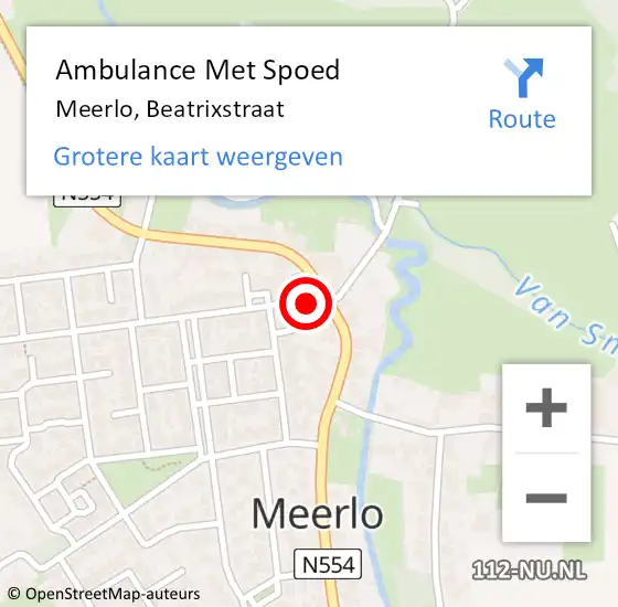 Locatie op kaart van de 112 melding: Ambulance Met Spoed Naar Meerlo, Beatrixstraat op 10 december 2013 16:00