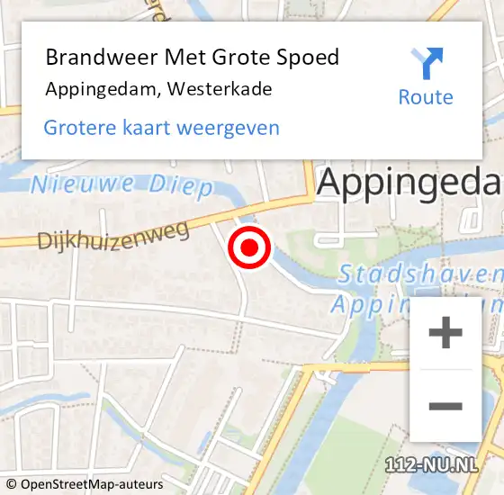 Locatie op kaart van de 112 melding: Brandweer Met Grote Spoed Naar Appingedam, Westerkade op 1 april 2016 11:11