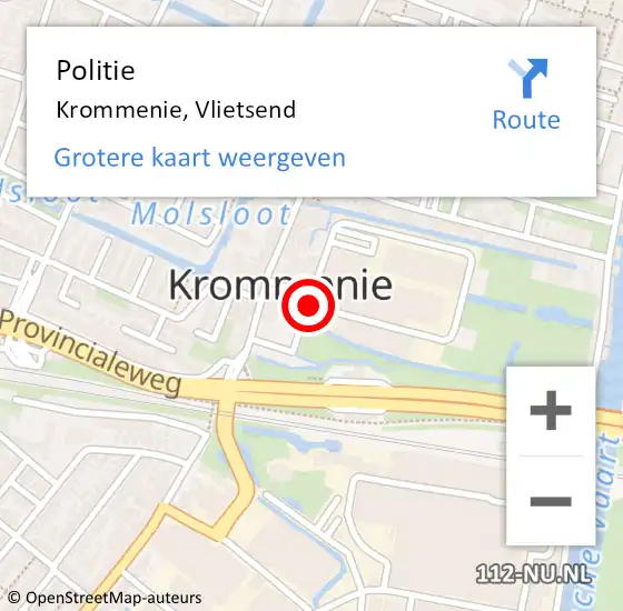 Locatie op kaart van de 112 melding: Politie Krommenie, Vlietsend op 1 april 2016 12:08