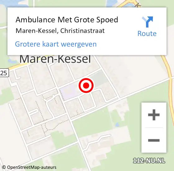 Locatie op kaart van de 112 melding: Ambulance Met Grote Spoed Naar Maren-Kessel, Christinastraat op 1 april 2016 13:05