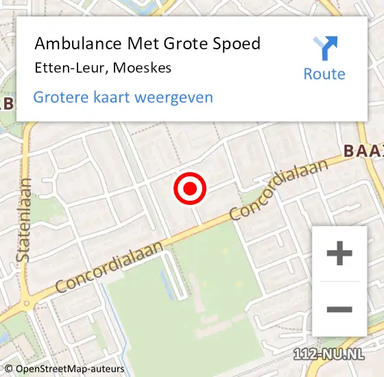Locatie op kaart van de 112 melding: Ambulance Met Grote Spoed Naar Etten-Leur, Moeskes op 1 april 2016 13:13
