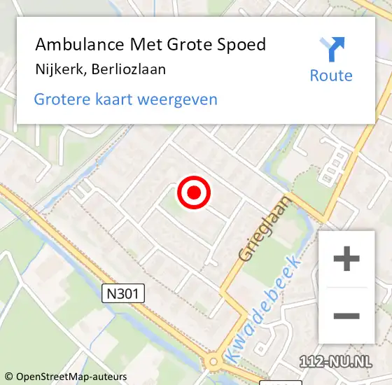 Locatie op kaart van de 112 melding: Ambulance Met Grote Spoed Naar Nijkerk, Berliozlaan op 1 april 2016 13:20