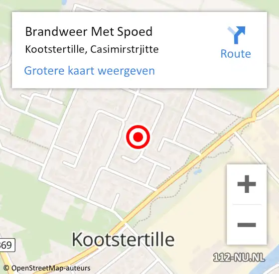 Locatie op kaart van de 112 melding: Brandweer Met Spoed Naar Kootstertille, Casimirstrjitte op 1 april 2016 13:41