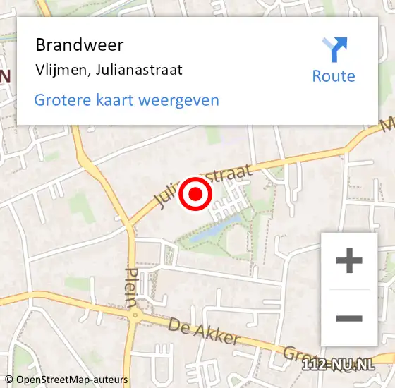 Locatie op kaart van de 112 melding: Brandweer Vlijmen, Julianastraat op 1 april 2016 14:33