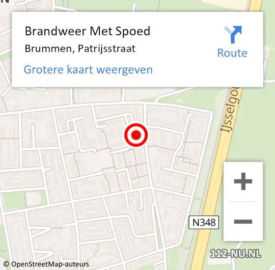 Locatie op kaart van de 112 melding: Brandweer Met Spoed Naar Brummen, Patrijsstraat op 1 april 2016 16:08