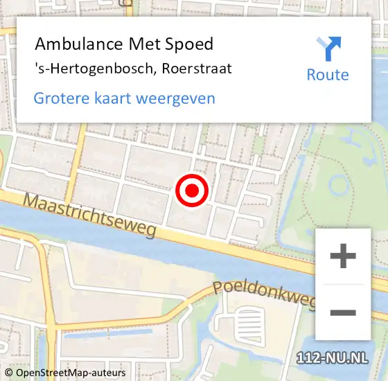 Locatie op kaart van de 112 melding: Ambulance Met Spoed Naar 's-Hertogenbosch, Roerstraat op 1 april 2016 16:19