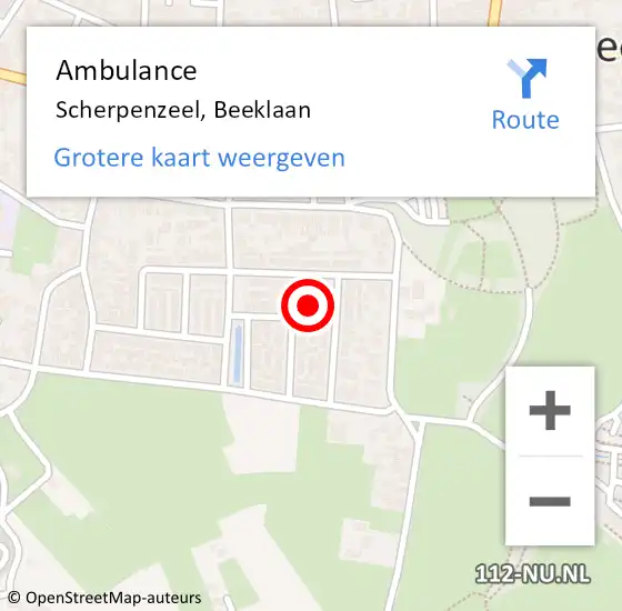 Locatie op kaart van de 112 melding: Ambulance Scherpenzeel, Beeklaan op 1 april 2016 17:31