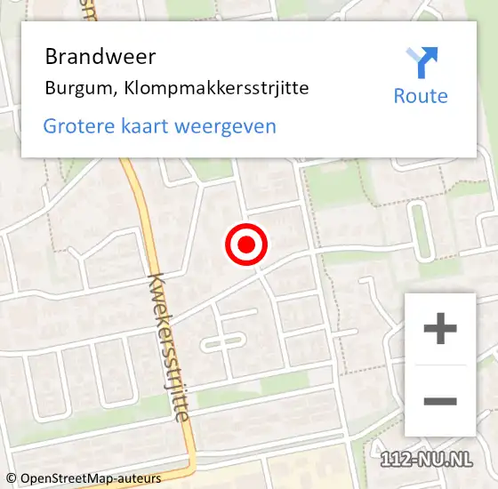 Locatie op kaart van de 112 melding: Brandweer Burgum, Klompmakkersstrjitte op 1 april 2016 18:42