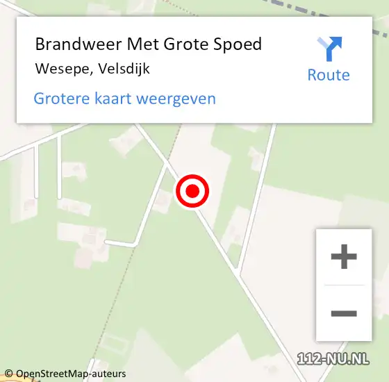 Locatie op kaart van de 112 melding: Brandweer Met Grote Spoed Naar Wesepe, Velsdijk op 1 april 2016 19:20