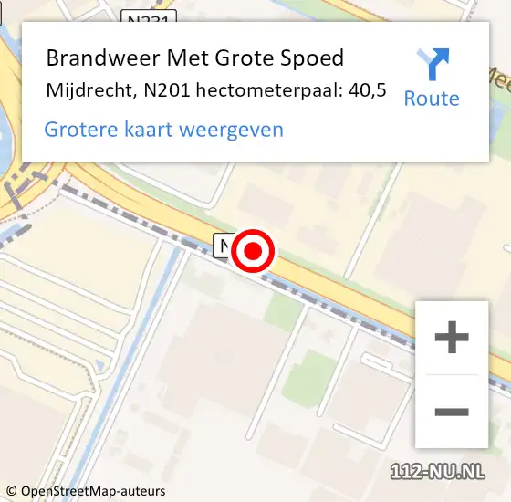 Locatie op kaart van de 112 melding: Brandweer Met Grote Spoed Naar Mijdrecht, N201 hectometerpaal: 40,5 op 1 april 2016 19:59