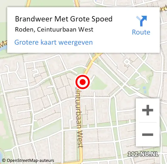 Locatie op kaart van de 112 melding: Brandweer Met Grote Spoed Naar Roden, Ceintuurbaan West op 1 april 2016 20:01