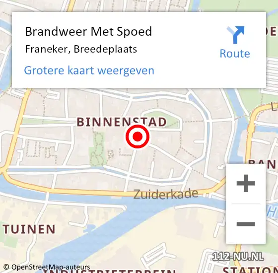 Locatie op kaart van de 112 melding: Brandweer Met Spoed Naar Franeker, Breedeplaats op 1 april 2016 22:53