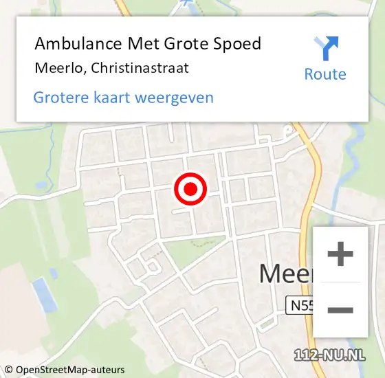 Locatie op kaart van de 112 melding: Ambulance Met Grote Spoed Naar Meerlo, Christinastraat op 1 april 2016 23:00