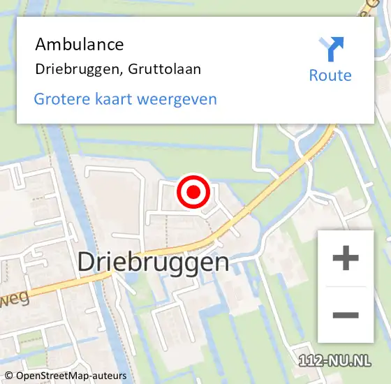 Locatie op kaart van de 112 melding: Ambulance Driebruggen, Gruttolaan op 6 september 2013 14:11