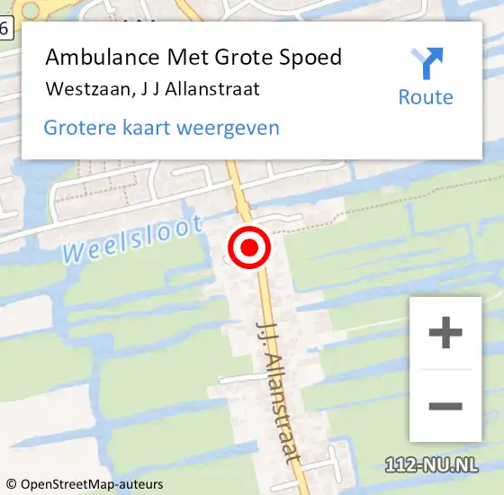 Locatie op kaart van de 112 melding: Ambulance Met Grote Spoed Naar Westzaan, J J Allanstraat op 2 april 2016 10:11