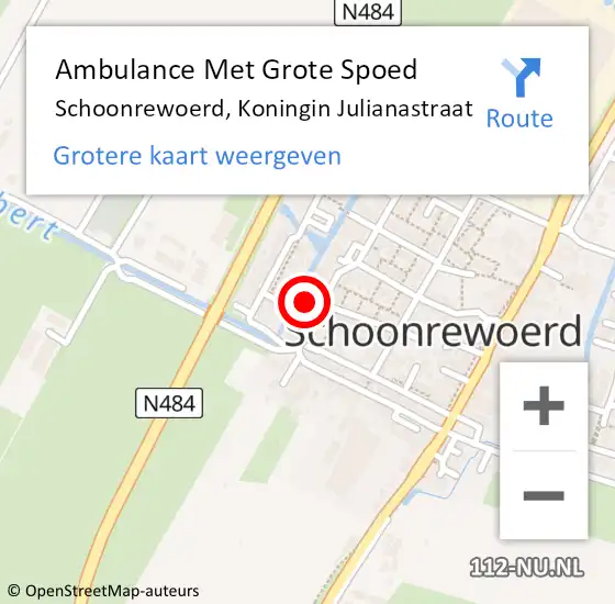 Locatie op kaart van de 112 melding: Ambulance Met Grote Spoed Naar Schoonrewoerd, Koningin Julianastraat op 2 april 2016 11:03