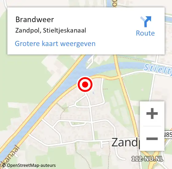 Locatie op kaart van de 112 melding: Brandweer Zandpol, Stieltjeskanaal op 2 april 2016 13:26
