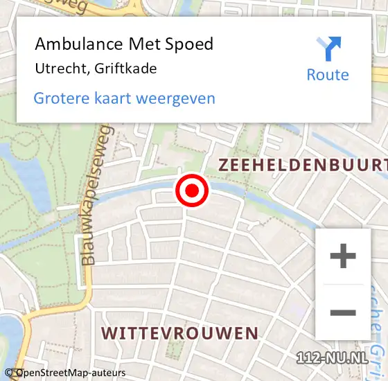 Locatie op kaart van de 112 melding: Ambulance Met Spoed Naar Utrecht, Griftkade op 10 december 2013 18:04